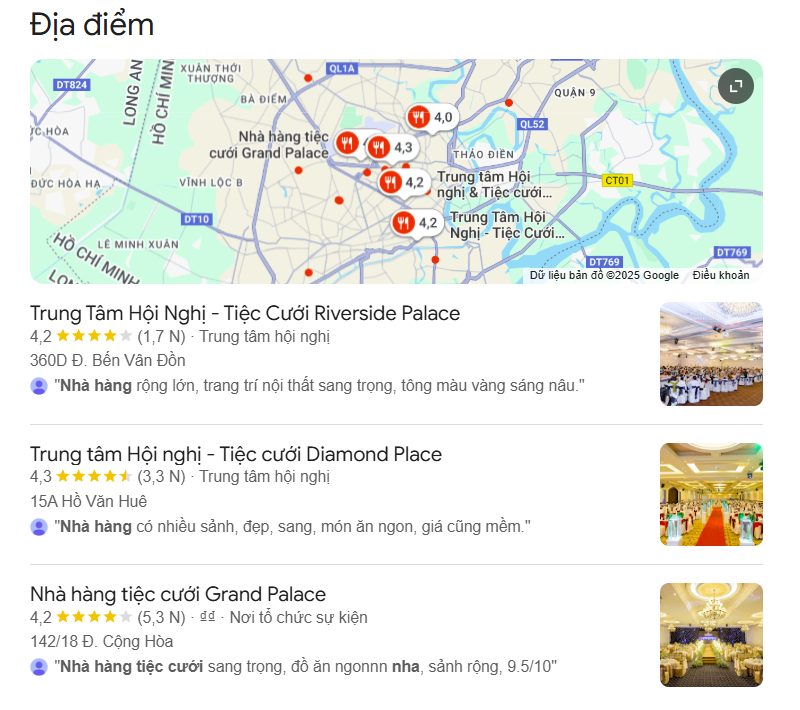 Google Maps nhà hàng tiệc cưới