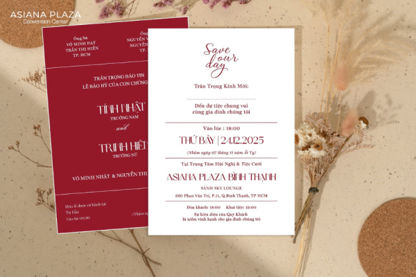 Thiệp cưới đỏ rượu sang trọng
