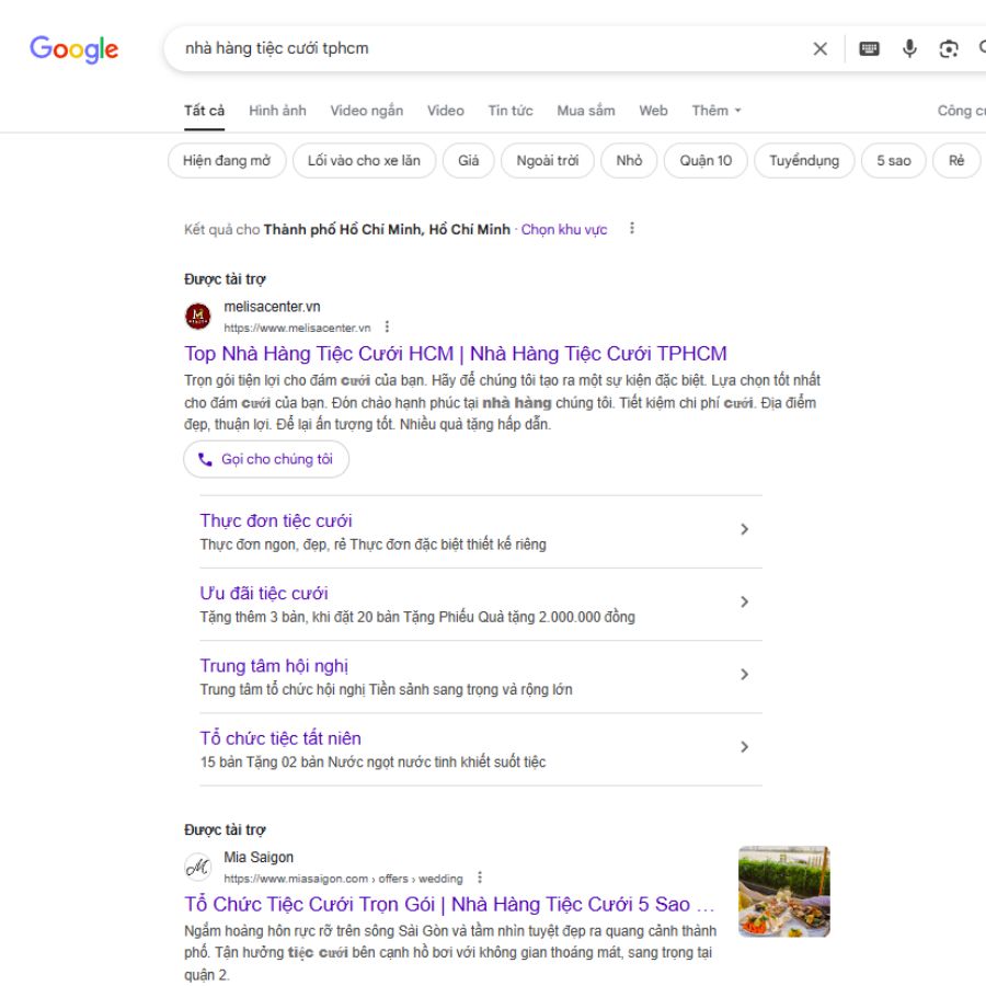  Kết quả tìm kiếm tiệc cưới Google