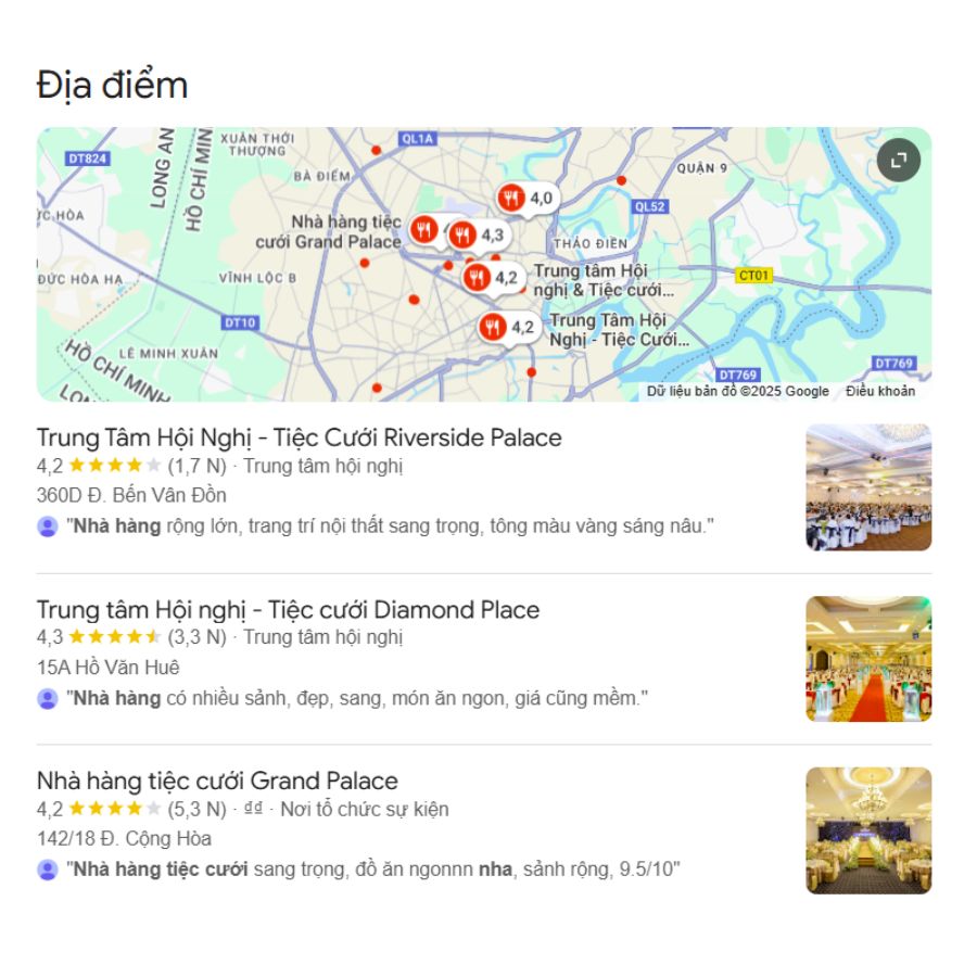 Google Maps nhà hàng tiệc cưới