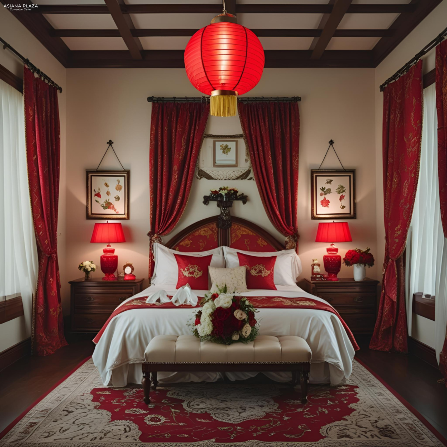Đèn lồng đỏ trang trí phòng cưới