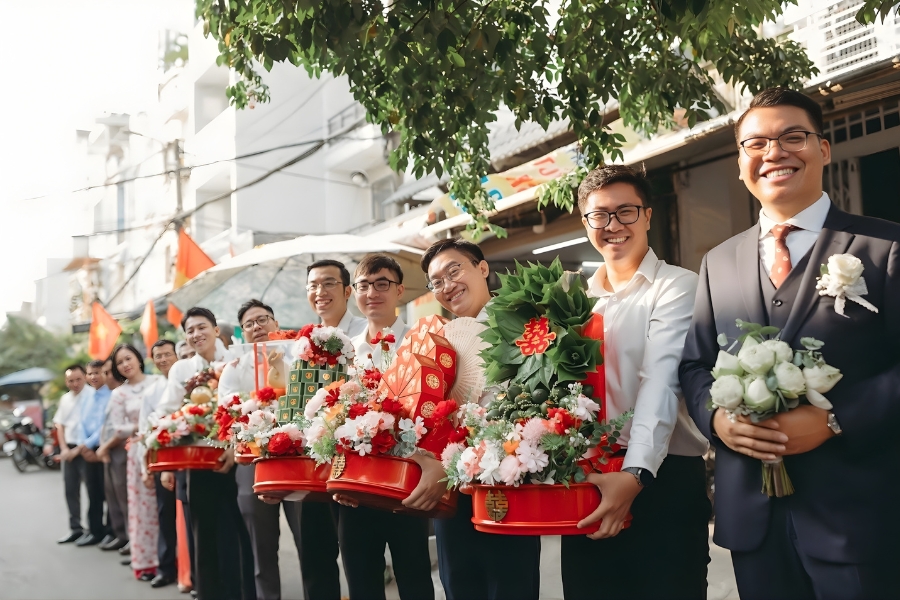 Nhà trai mang sính lễ