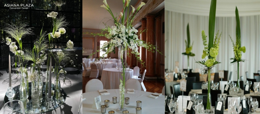 Hoa bàn tiệc cưới bình trụ cao