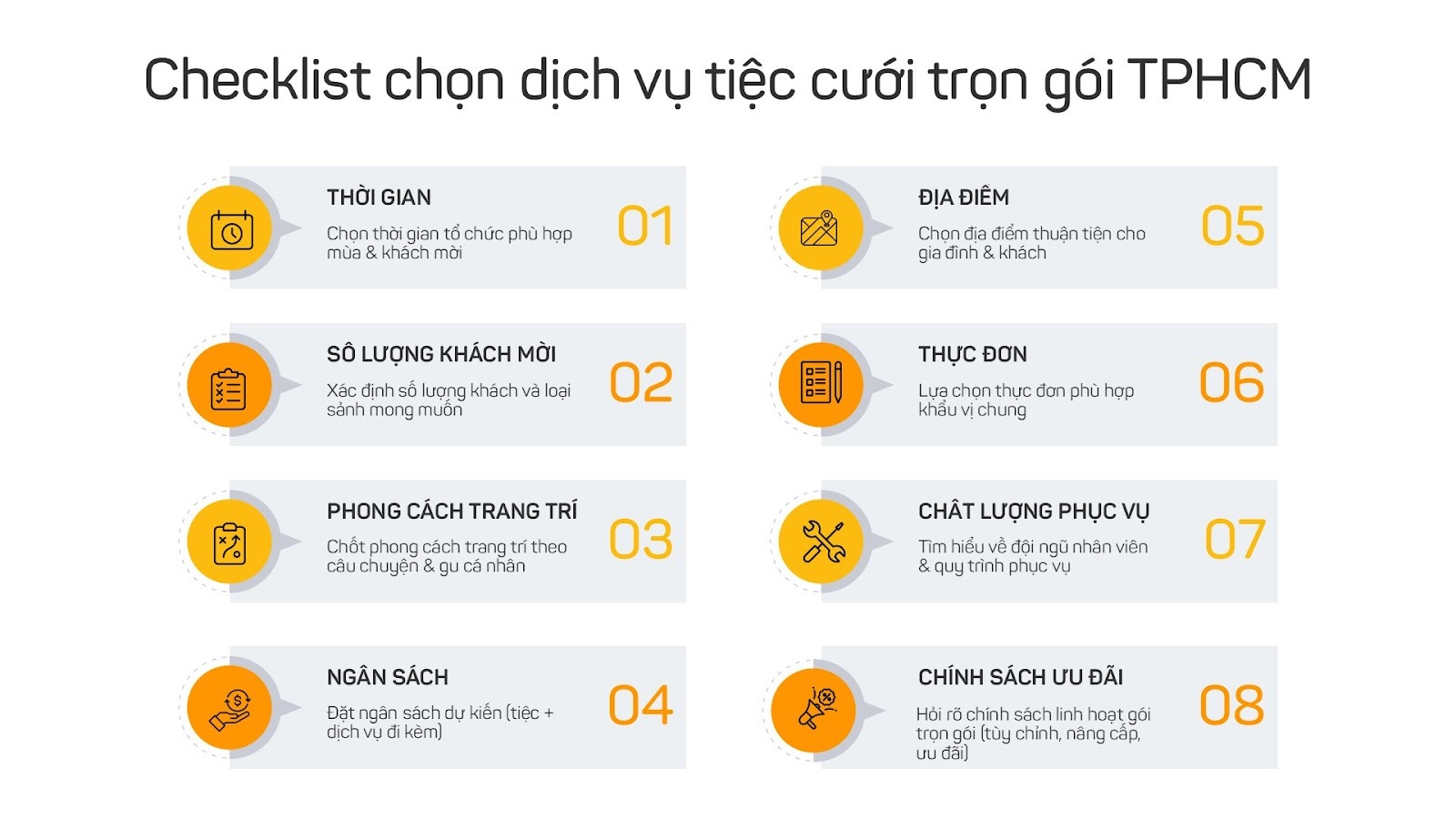 checklist tiệc cưới trọn gói