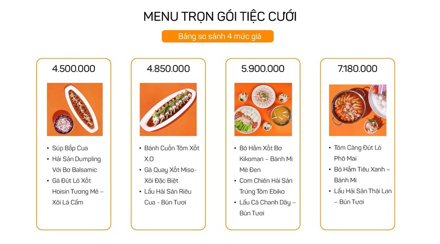 Bảng giá bàn tiệc Asiana Plaza
