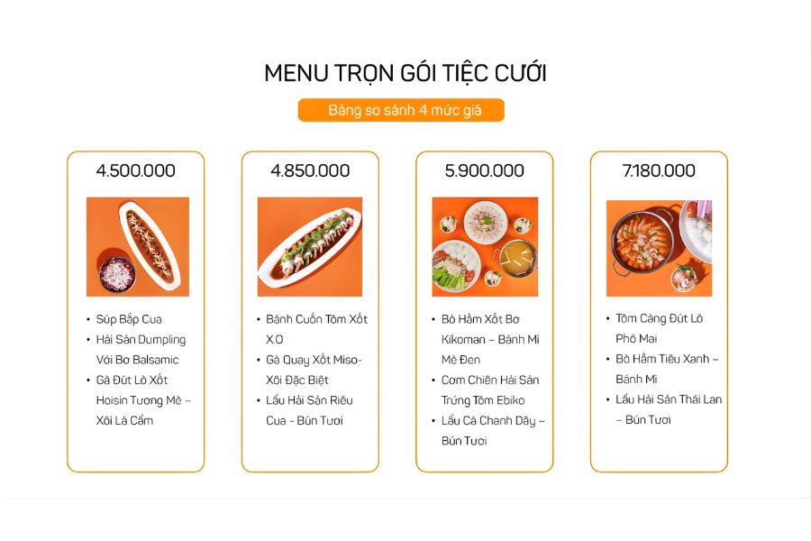 Thực đơn tiệc cưới Asiana Plaza