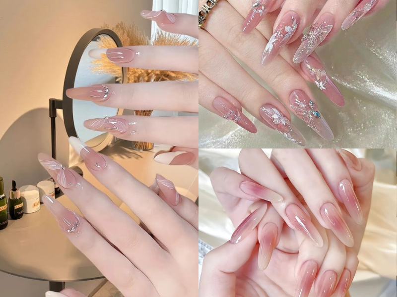 Mẫu nail màu hồng dịu dàng